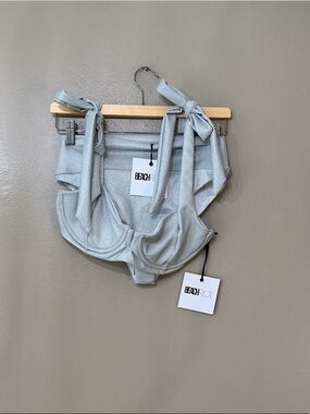 Beach Riot Light Gray Textured Tie-Shoulder Bikini Set